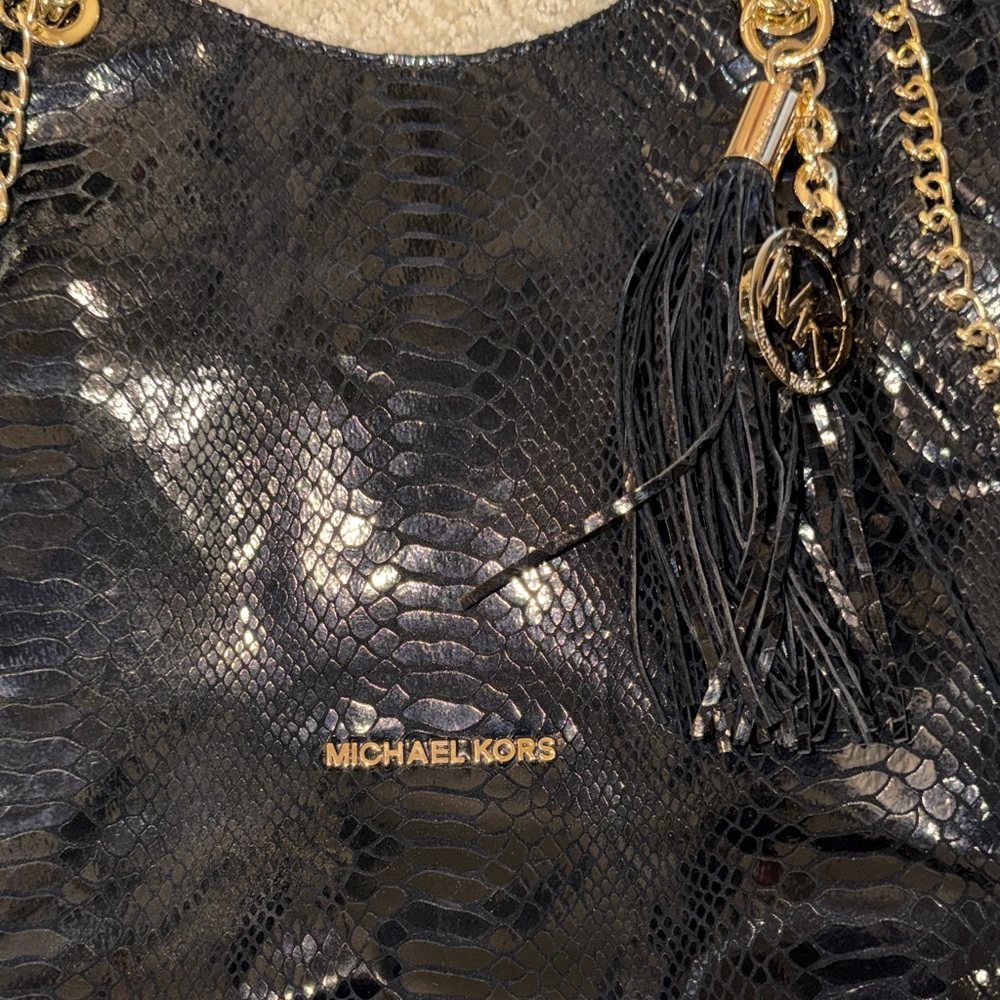 Michael Kors Black Snake-Embossed Tote Bag - Picture 6 of 9